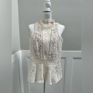 Rebecca Taylor Arella Sleeveless Embroidered Peplum Lace Top Size 0 White